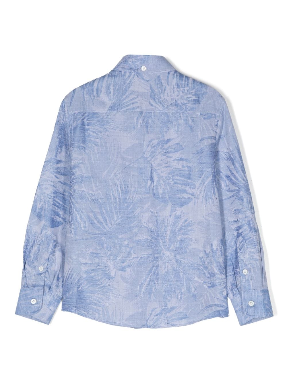 Brunello Cucinelli Kids Katoenen-linnen shirt met palmboomprint - Blauw