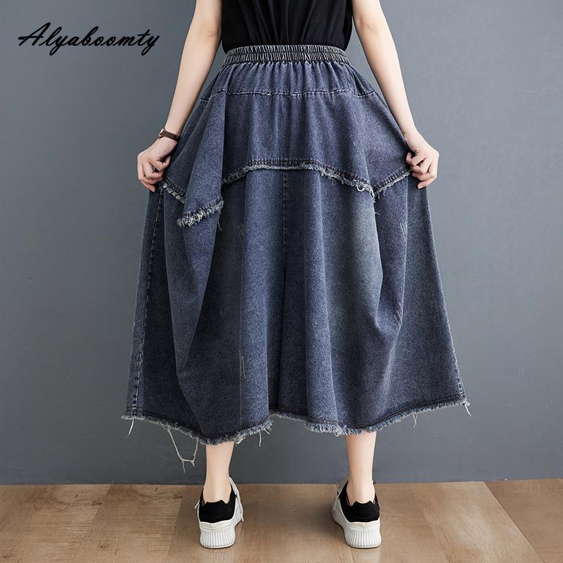 Alyaboomty Korean Style Plus Size Summer Women Denim Capris High Waist Casual Loose Wide Leg Jeans Vintage Washed Cotton Baggy Tassel Jeans