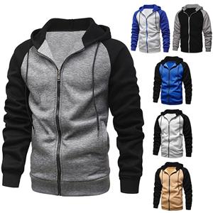 Bright girl New Autumn/Winter Men's Hoodie Fashion Contrast Color Block Zipper Large Hoodie Sweater