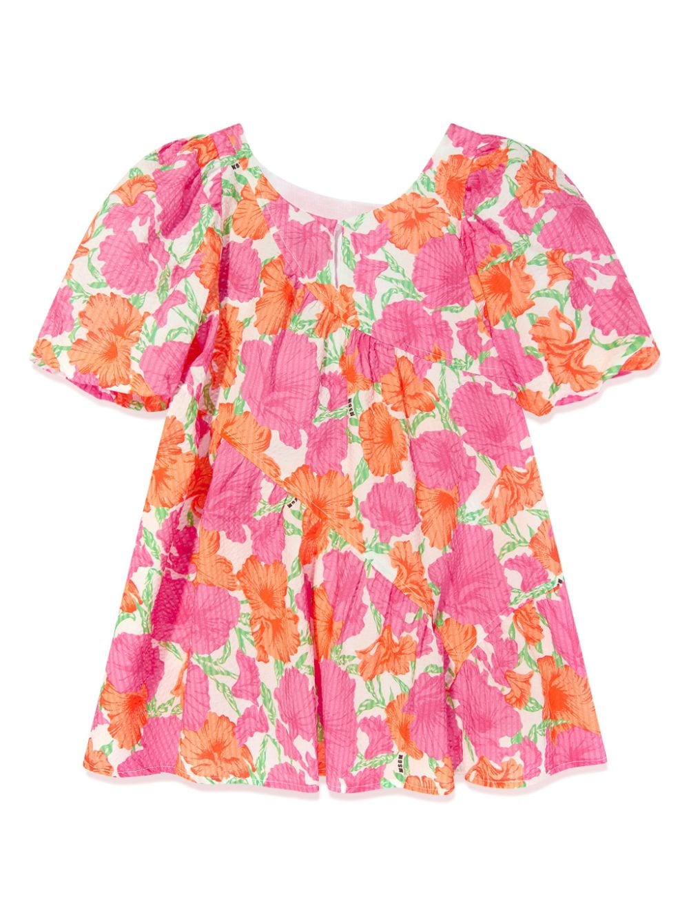 MSGM Kids floral-print seersucker dress - Roze