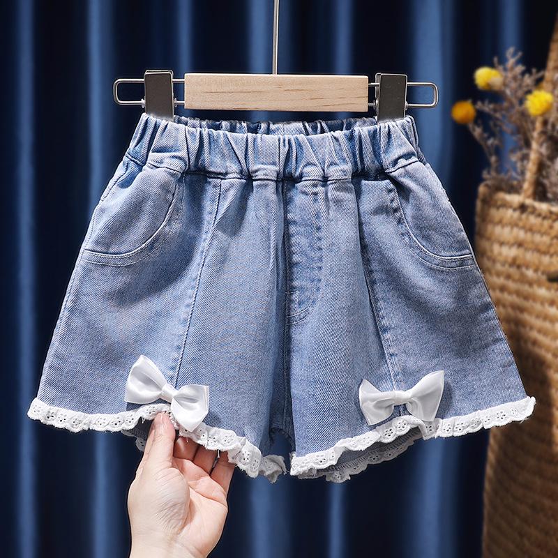 KIDSW Children's Denim Shorts Summer Girl's Bow Casual Pants