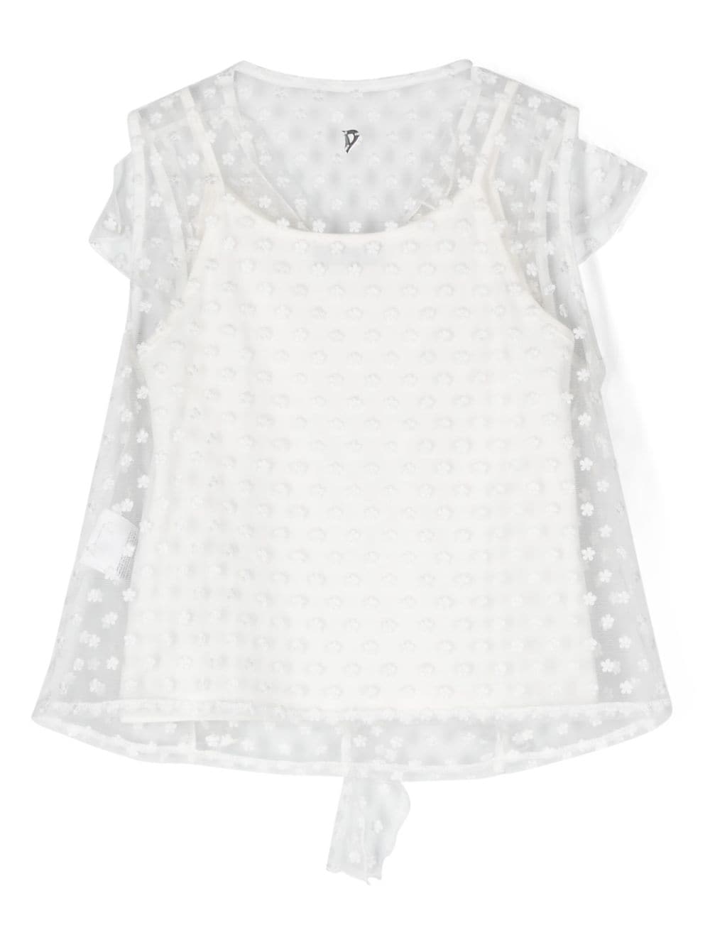DONDUP KIDS floral-embroidery mesh blouse - Wit