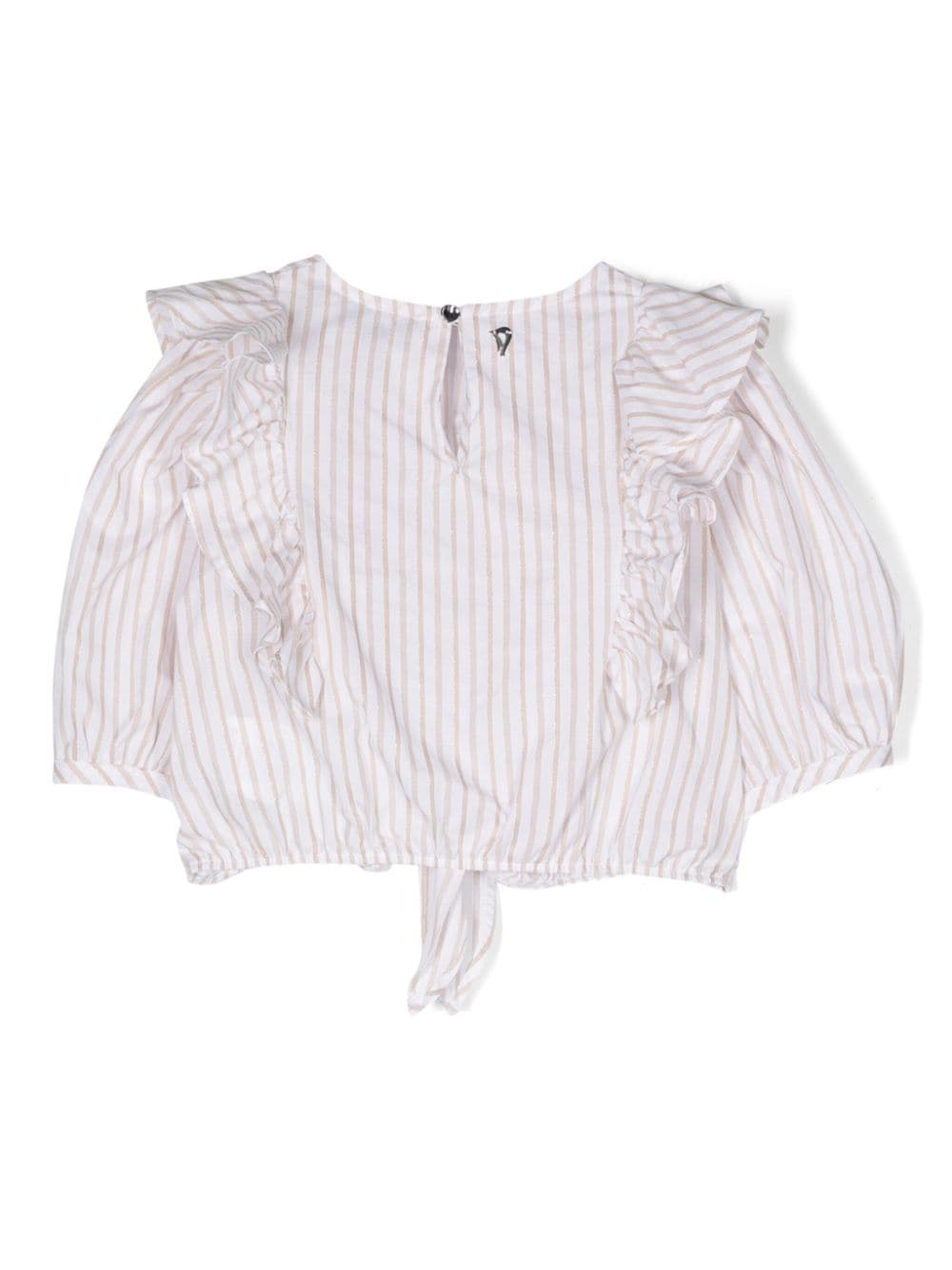 DONDUP KIDS ruffle-detail striped blouse - Wit
