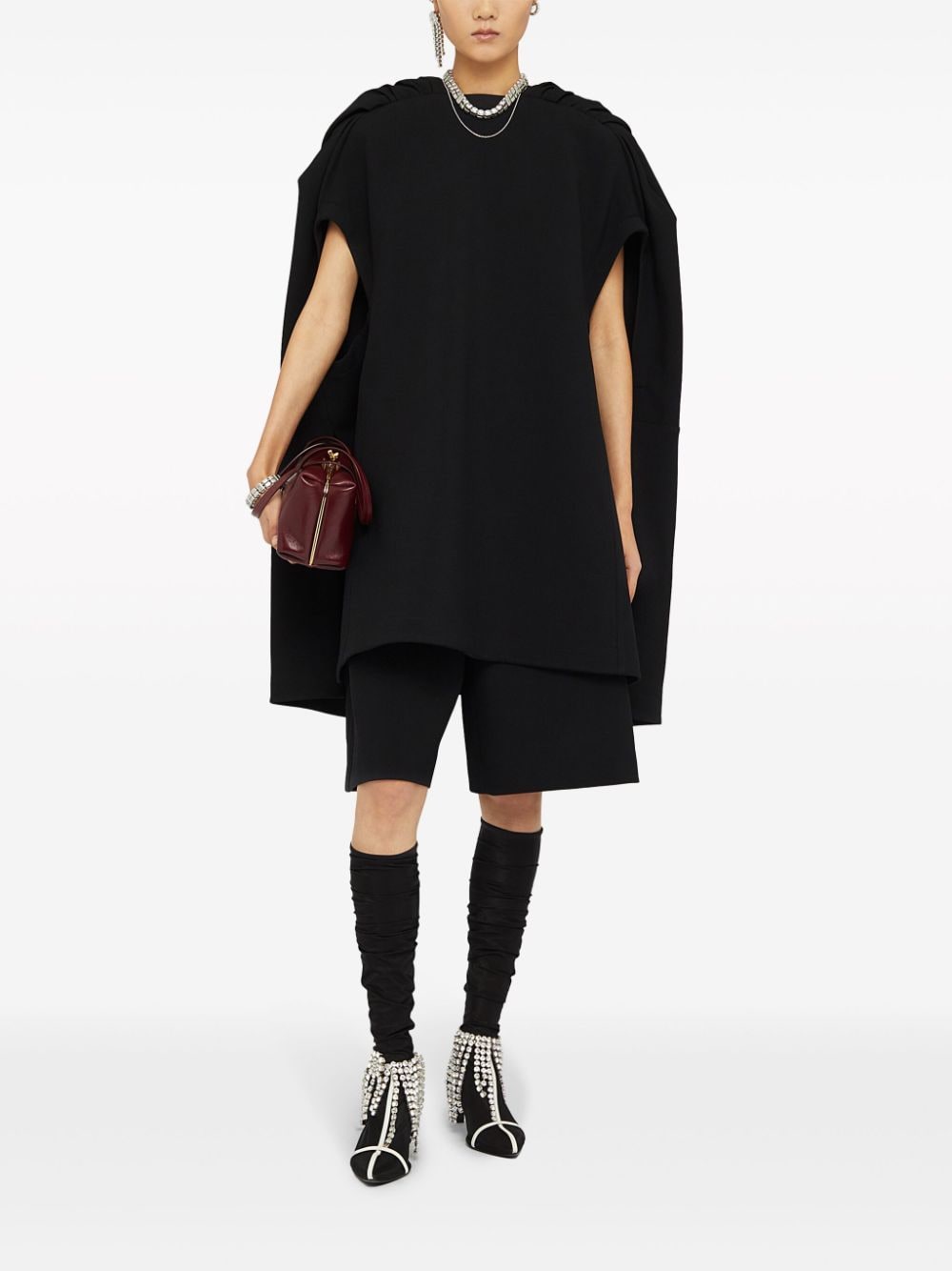 Jil Sander Wollen mini-jurk met capemouwen - Zwart