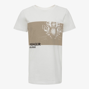 Unsigned jongens T-shirt wit beige tijger opdruk