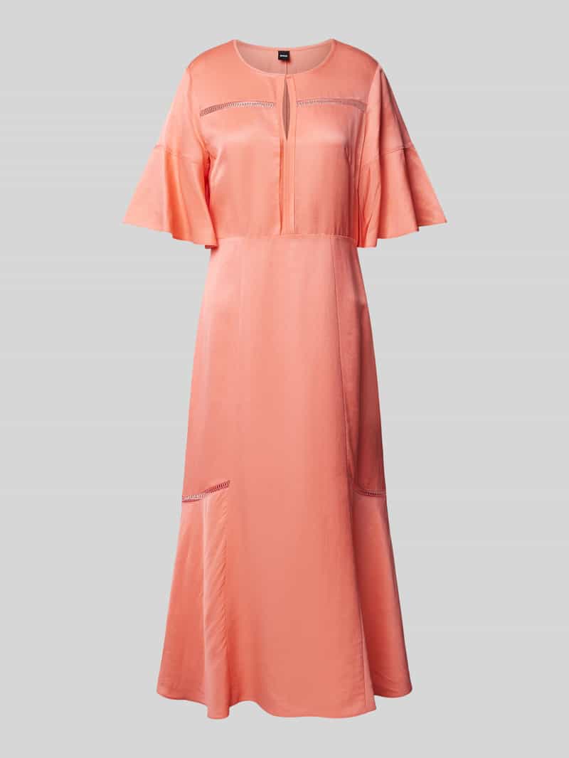 Boss Midi-jurk van een mix van viscose en linnen met druppelvormige hals