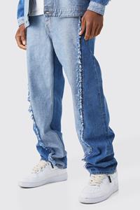 Boohoo Onbewerkte Gesplitste Baggy Jeans Met Gerafelde Zoom, Mid Blue