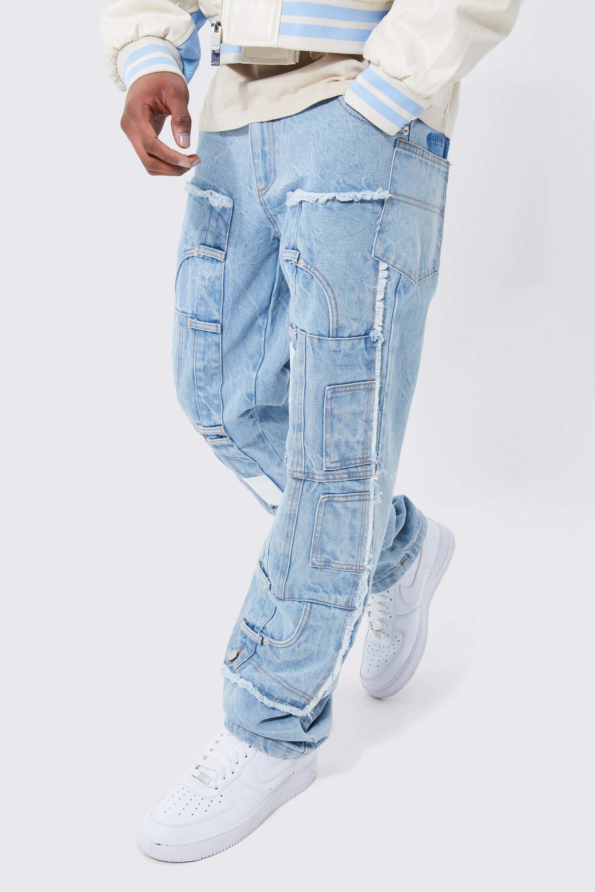 Boohoo Onbewerkte Baggy Jeans Met Patches, Light Blue