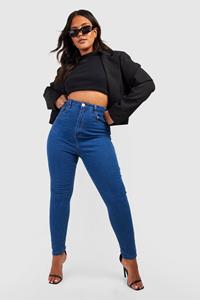 Boohoo Plus Stretch Skinny Jeans Met 5 Zakken, Middenblauw
