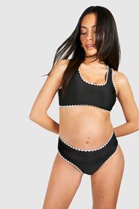 Boohoo Maternity Contrast High Waisted Bikini Set, Black