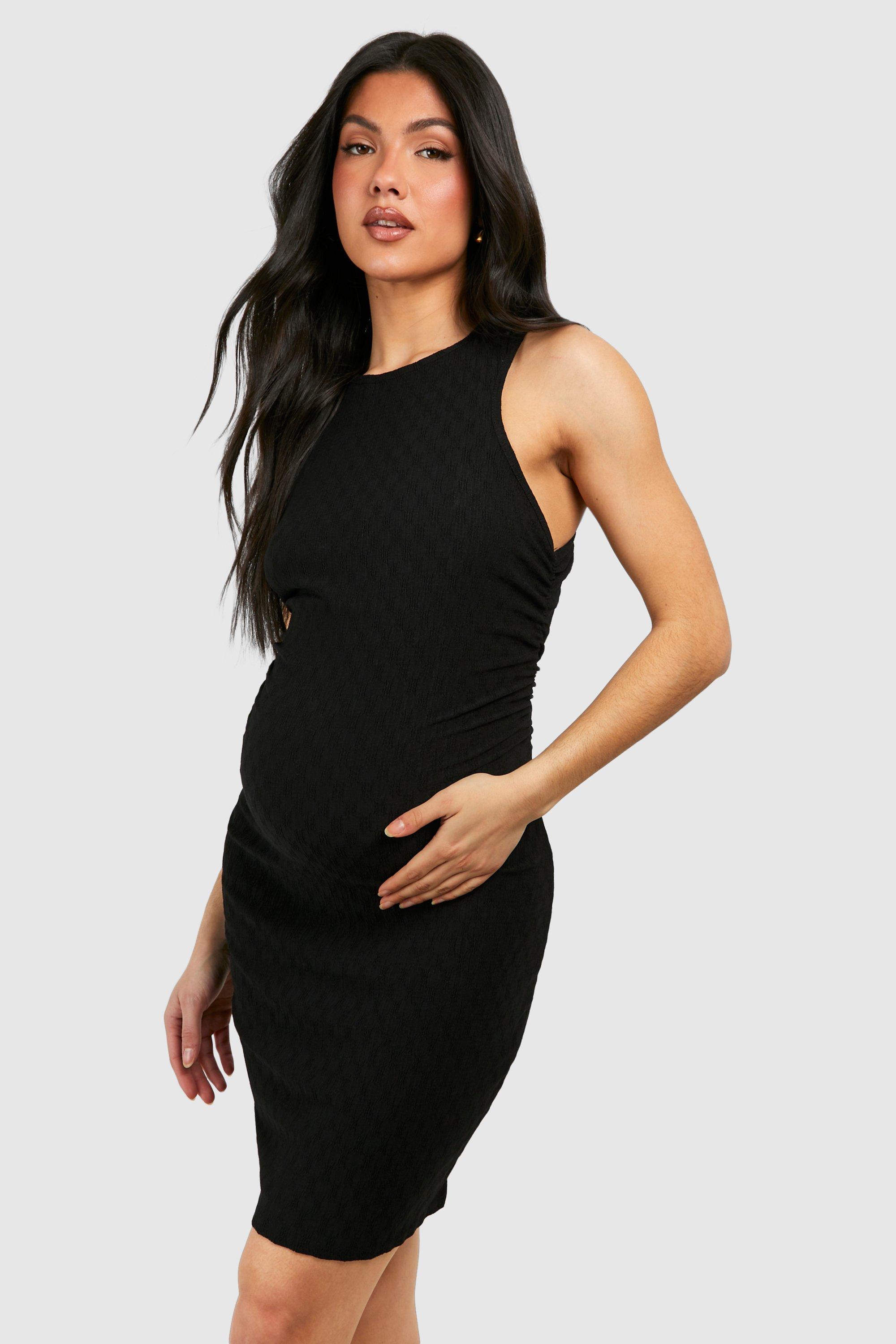 Boohoo Maternity Racer Neck Textured Ruched Side Mini Dress, Black