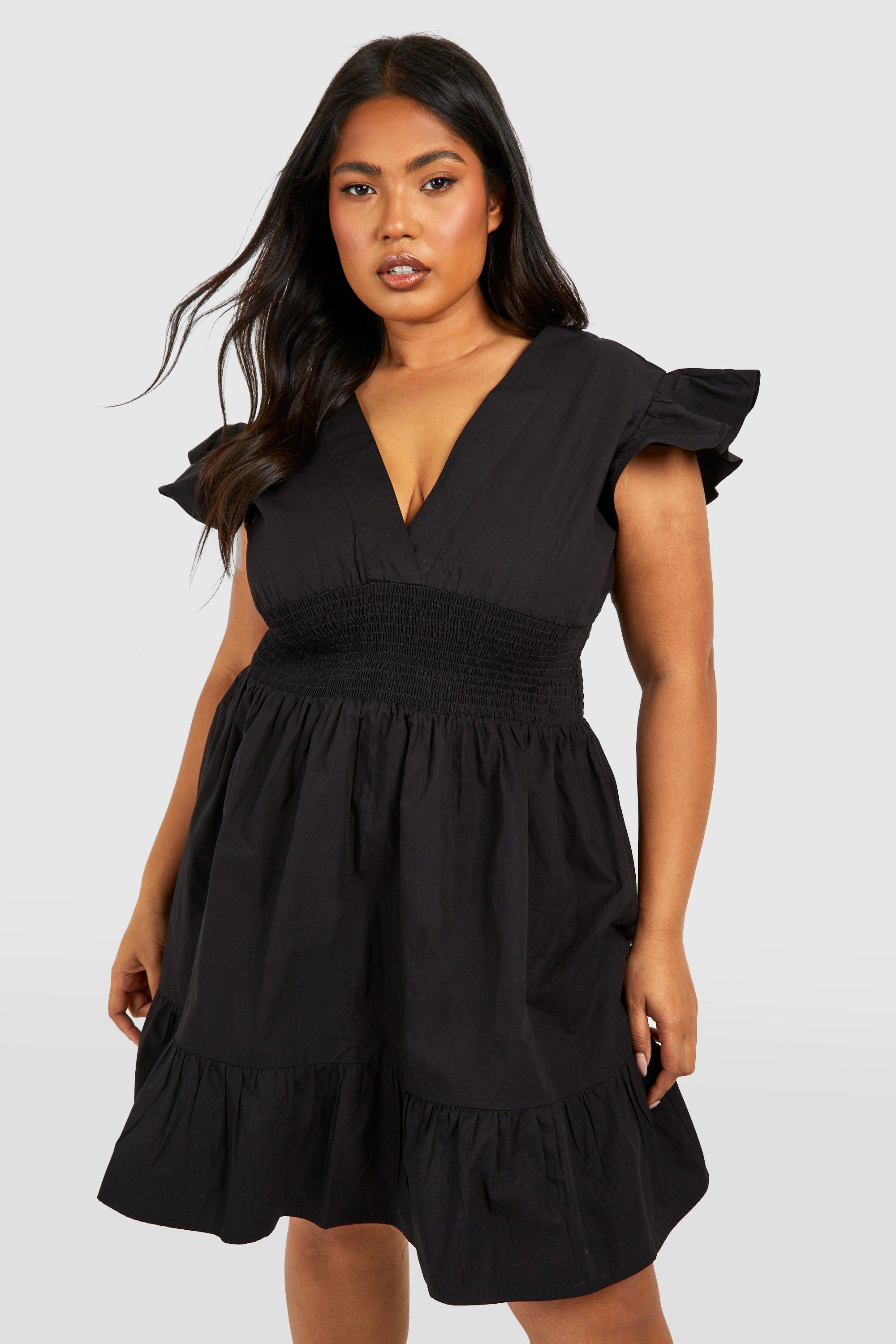 Boohoo Plus Ruffle Detail Mini Dress, Black