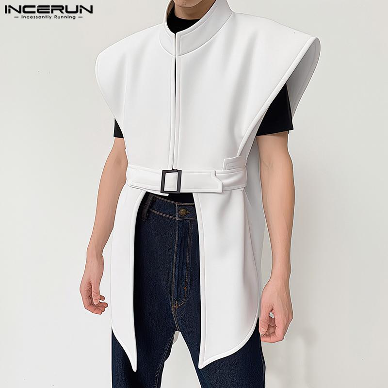 INCERUN Men Stand Collar Sleeveless Asymmetric Cape Waistcoats