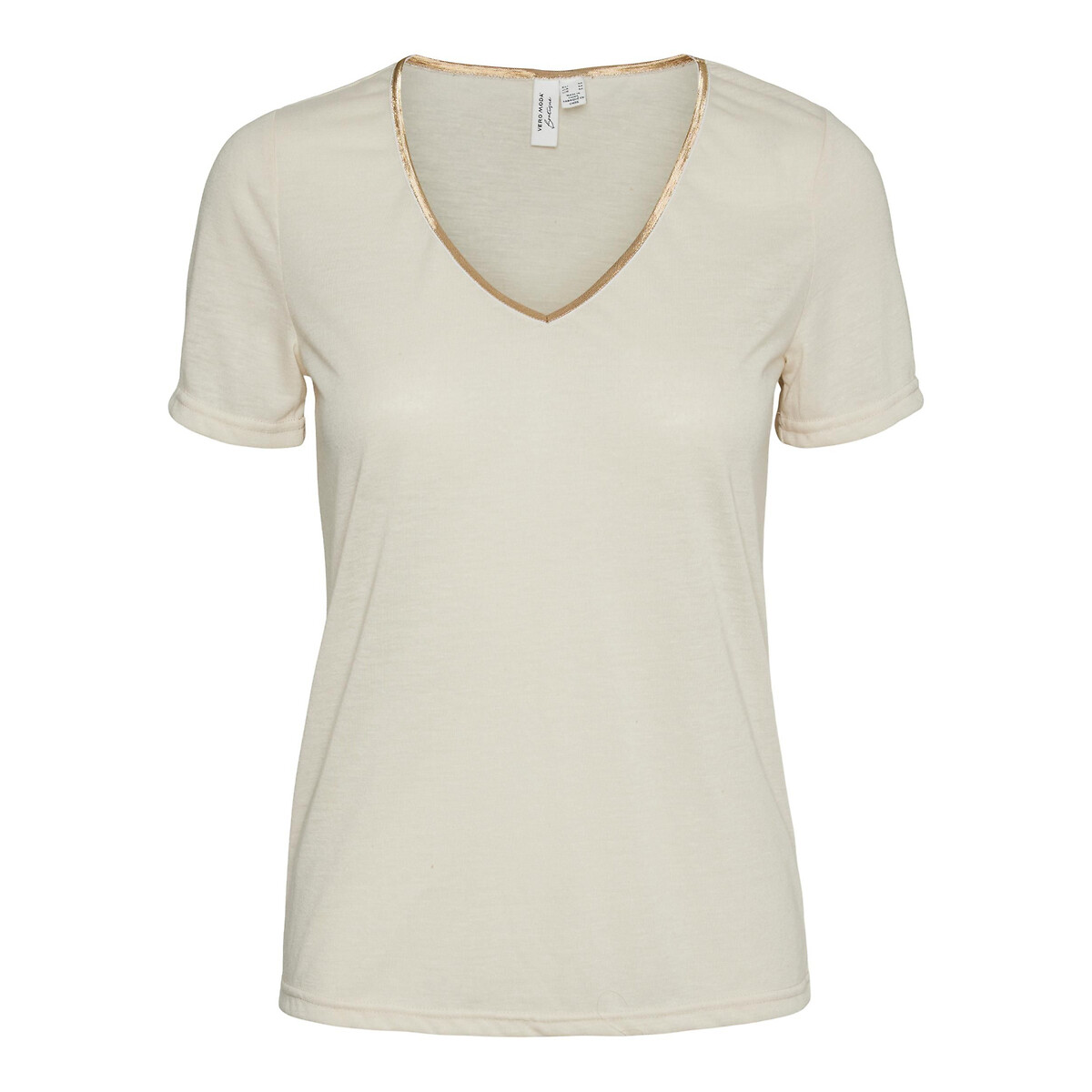 Vero moda T-shirt met V-hals, goudkleurig boordje