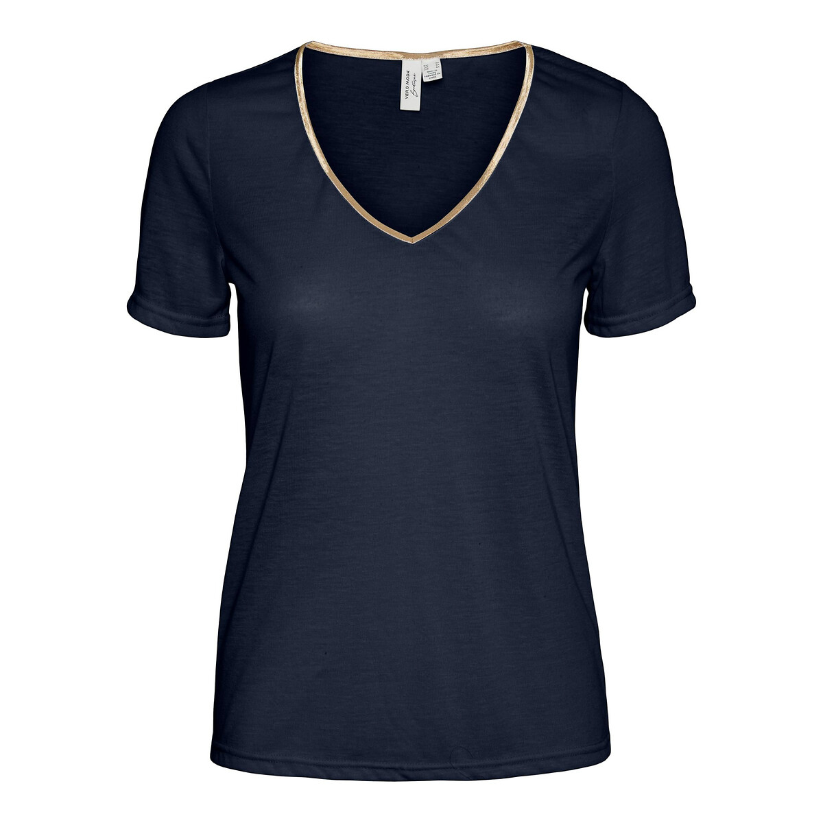 Vero moda T-shirt met V-hals, goudkleurig boordje