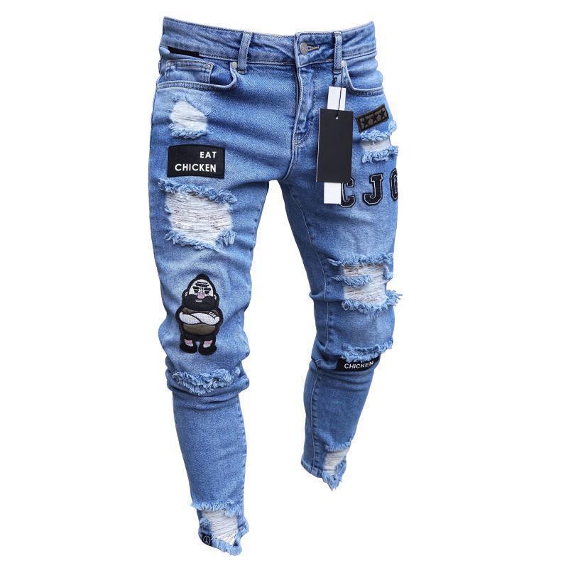Cozyoutfit MAITA Mannen Mode Denim Broek Lange Gescheurde Jeans Straat Casual Lange Broek Katoen Slanke Skinny Jeans