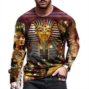 Haojun 2023 Mode Heren T-shirt met lange mouwen, groot herenstraat, dagelijks, Egyptische farao Herentop Slim Fit.