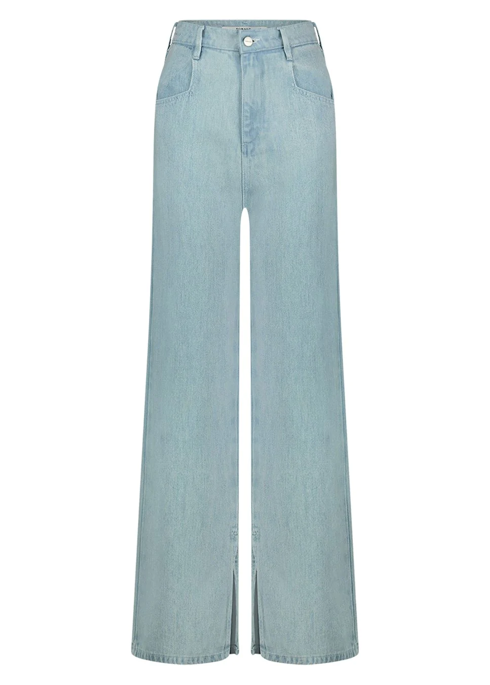 Homage to Denim Licht blauwe wide leg jeans met splitjes homage