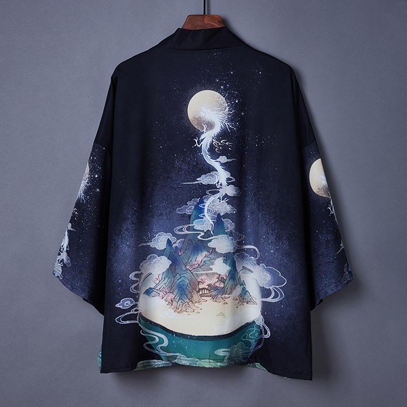 TONG Z TING Japanse Chinese stijl drakengewaad loszittend shirt badjas kimono vest kort jasje trend