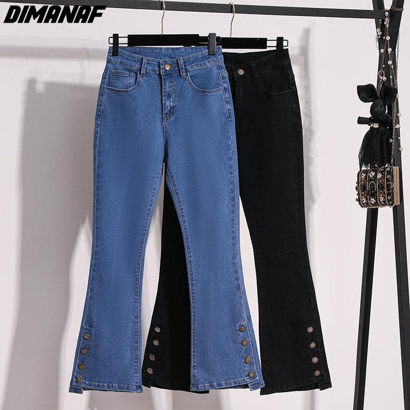 Dimanaf 2023 Plus Size Spring Jeans Women Elastic Pants Loose Casual Female Harem Flare Buttons Blue Trousers Pants 5XL