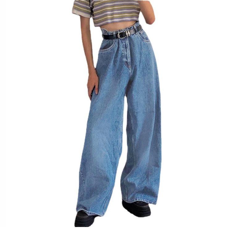 JunChengMY 2024 Nieuwe mode dames casual wijde pijpen broek hoge taille denim open top broek