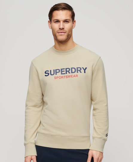 Superdry Mannen Sportswear Logo Sweatshirt met Ronde Hals en Losse Pasvorm Beige