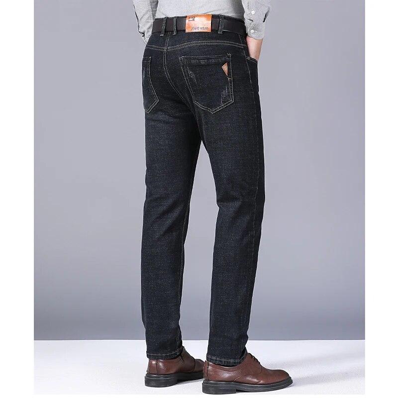 LEEFONA Men's Spring Jeans Fashion Business Pants Retro Classic Denim Trousers Autumn Casual Stretch Straight Slim Jeans Men