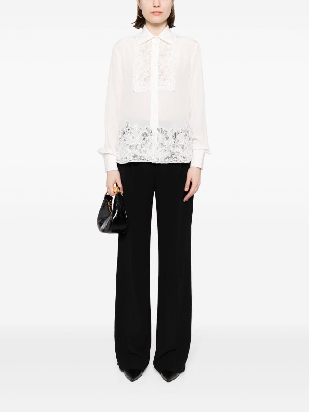 Ermanno Scervino Zijden blouse met kanten afwerking - Wit