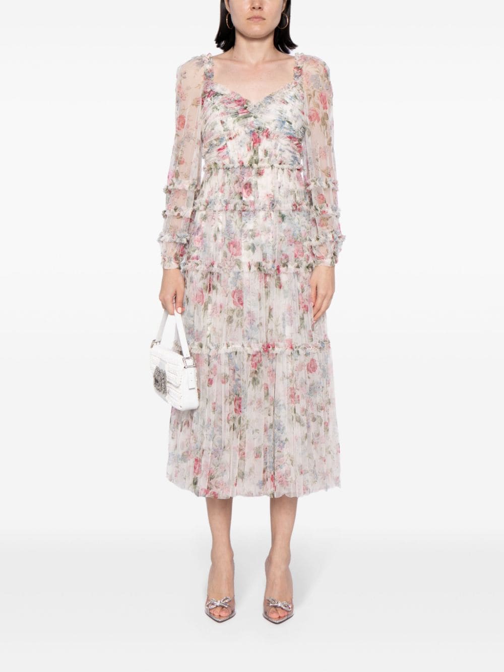 Needle & Thread Midi-jurk met bloemenprint - Beige