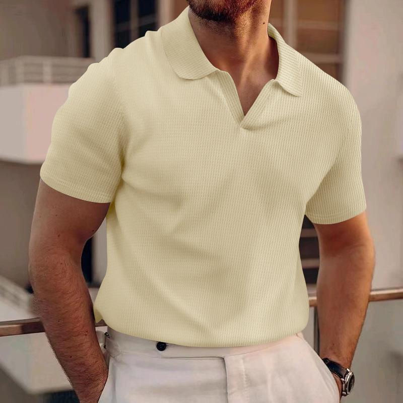 HerSight Men Summer POLO Shirt Polo V-neck Waffle Top Casual Short Sleeve Men's T-shirt