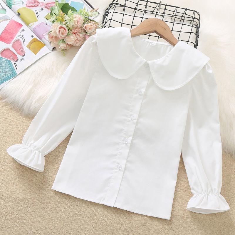 YUBAOBEI Girls Spring Autumn Shirt New Korean White Long Sleeved Blouses Doll Collar All-match Bottoming Tops Kids Colthes
