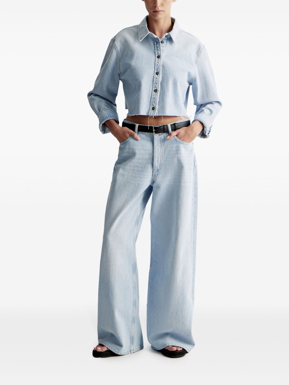 12 STOREEZ Low waist jeans met wijde pijpen - Blauw