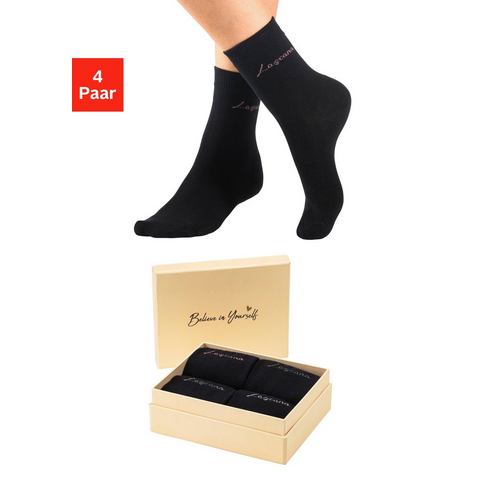Lascana Basic sokken Believe in Yourself in aantrekkelijke cadeauverpakking (box, 4 paar)