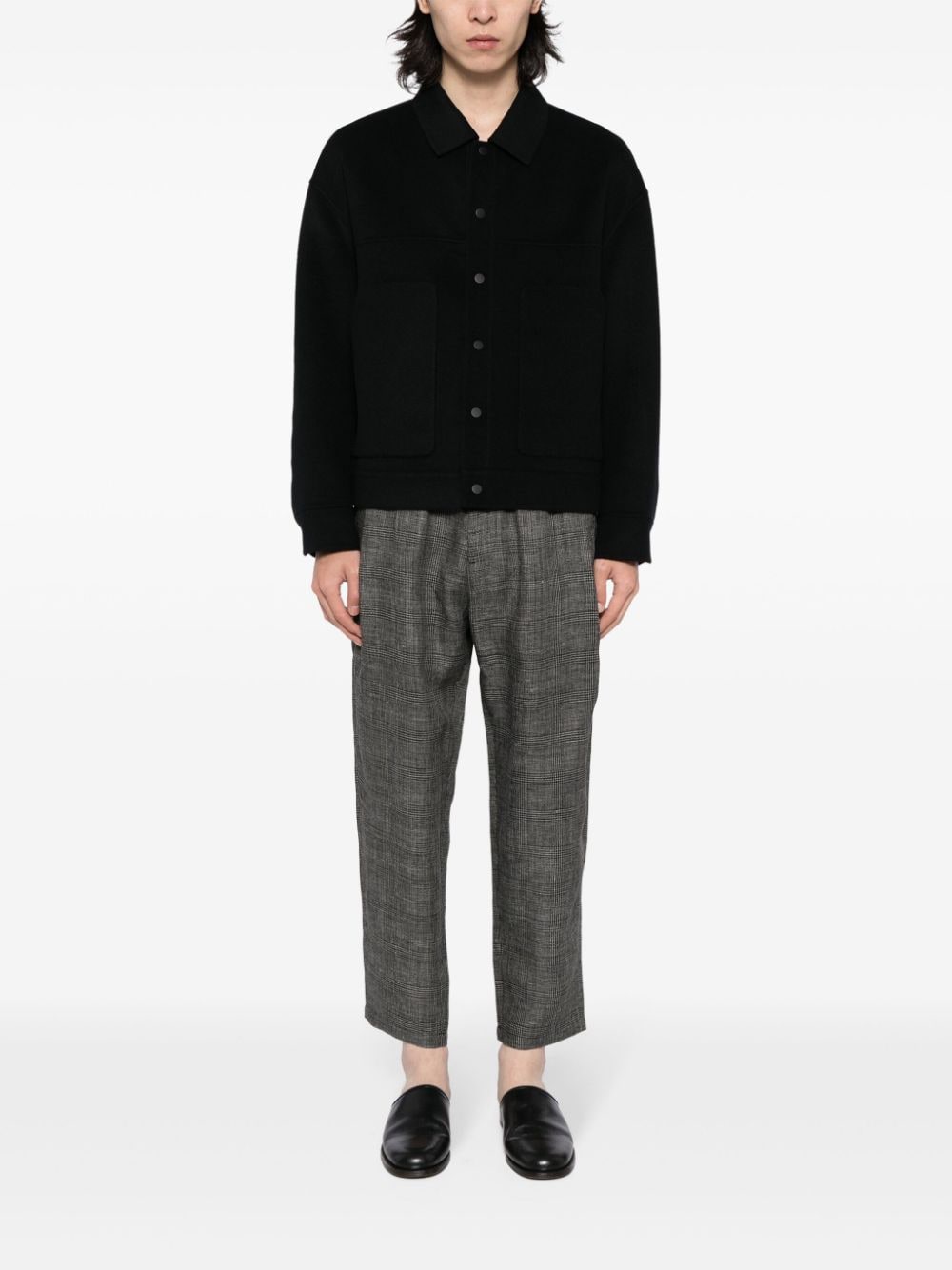 CROQUIS check-pattern linen tapered trousers - Grijs