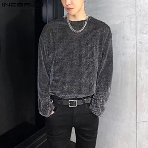 INCERUN Spring Men Long Sleeves Round Neck Party See Through Tops