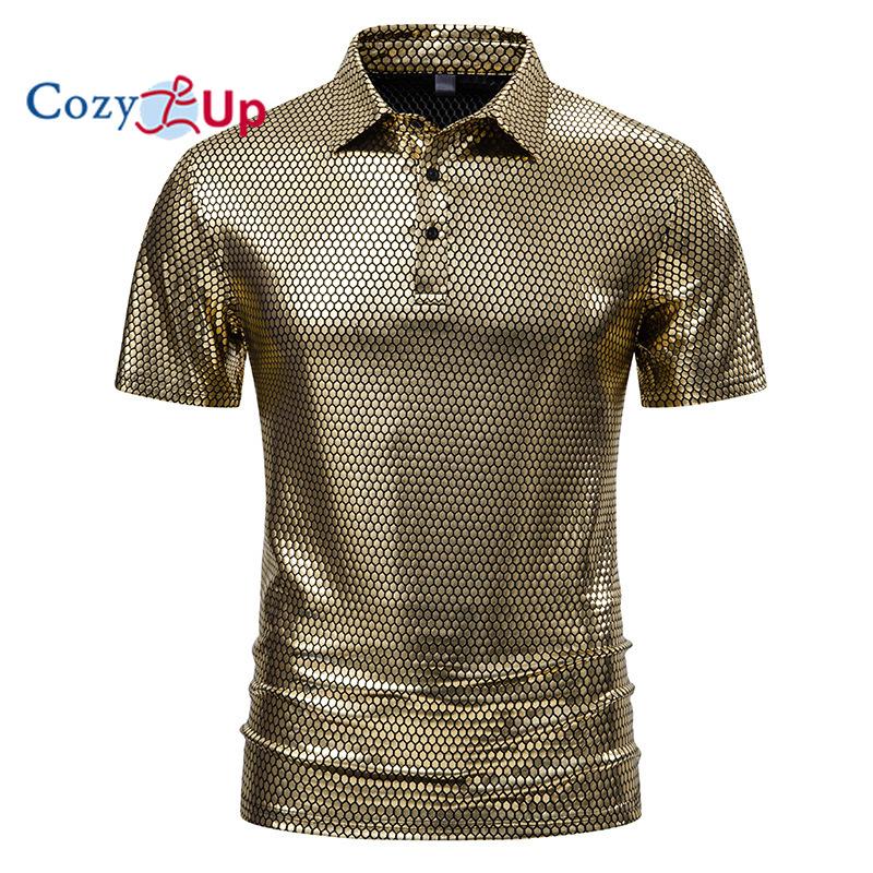Cozy  Up Cozy Up Men's Party Stage Glossy Short Sleeve Lapel POLO