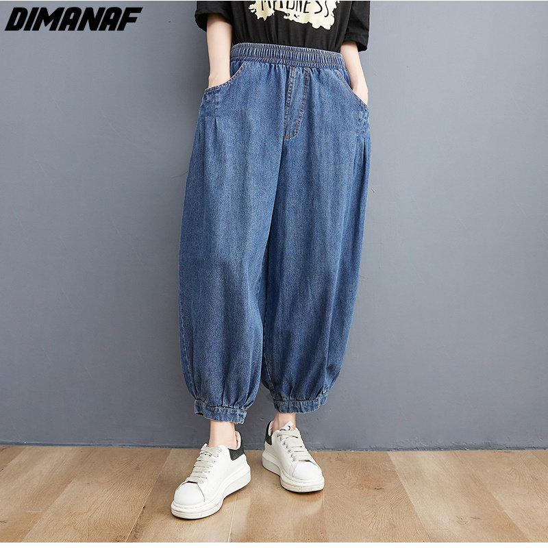 Dimanaf 2023 Plus Size Lente Jeans Vrouwen Elastische Broek Losse Casual Vrouwelijke Harem Basic Blauwe Broek Broek