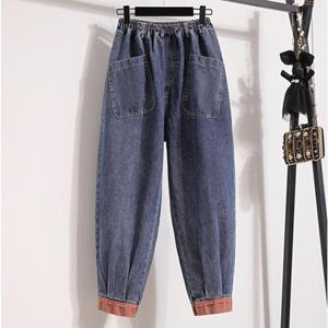 Dimanaf 2024 Plus Size Women Jeans Pants Vintage Denim Harem Splice Female Elastic Basic Blue High Waist Trousers Oversize Fashion New Pants 5XL