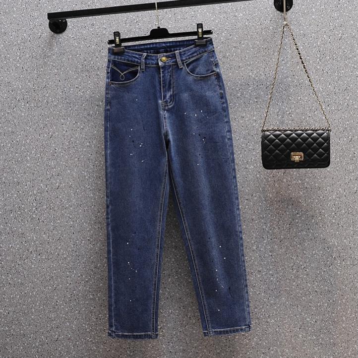 Dimanaf 2024 Plus Size Women Jeans Pants Denim Female Loose Elastic Basic Blue High Waist Trousers Oversize Fashion New Pants 5XL