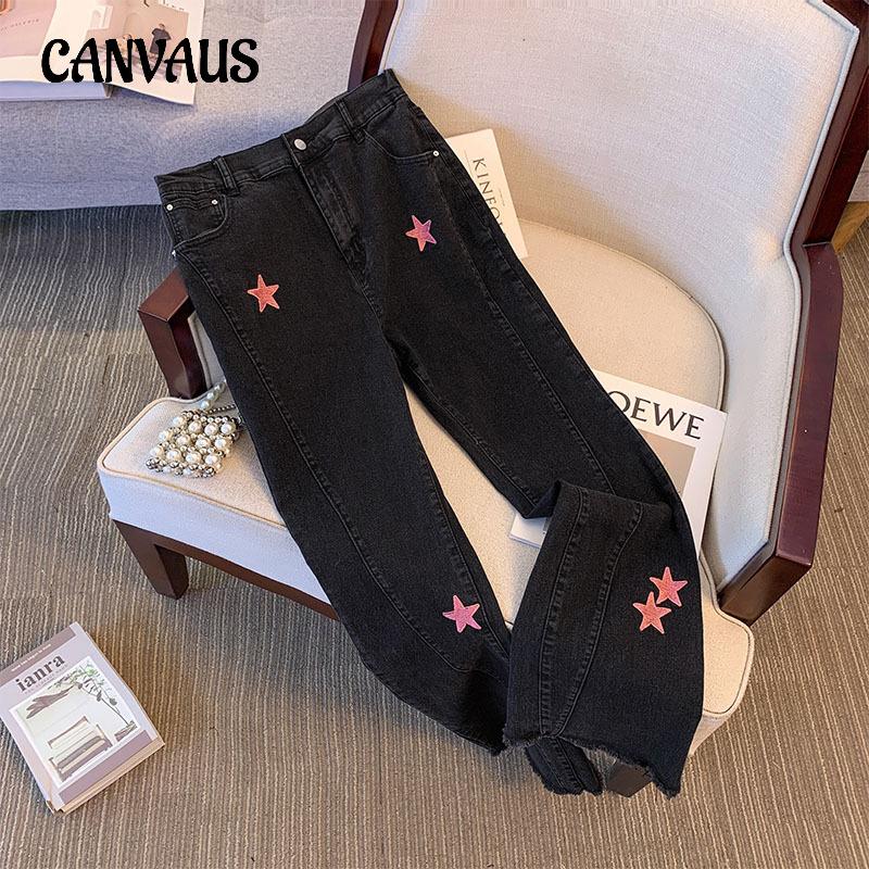 CANVAUS Spring, Autumn and Summer Jeans Plus Size Micro Trousers Embroidered Trousers