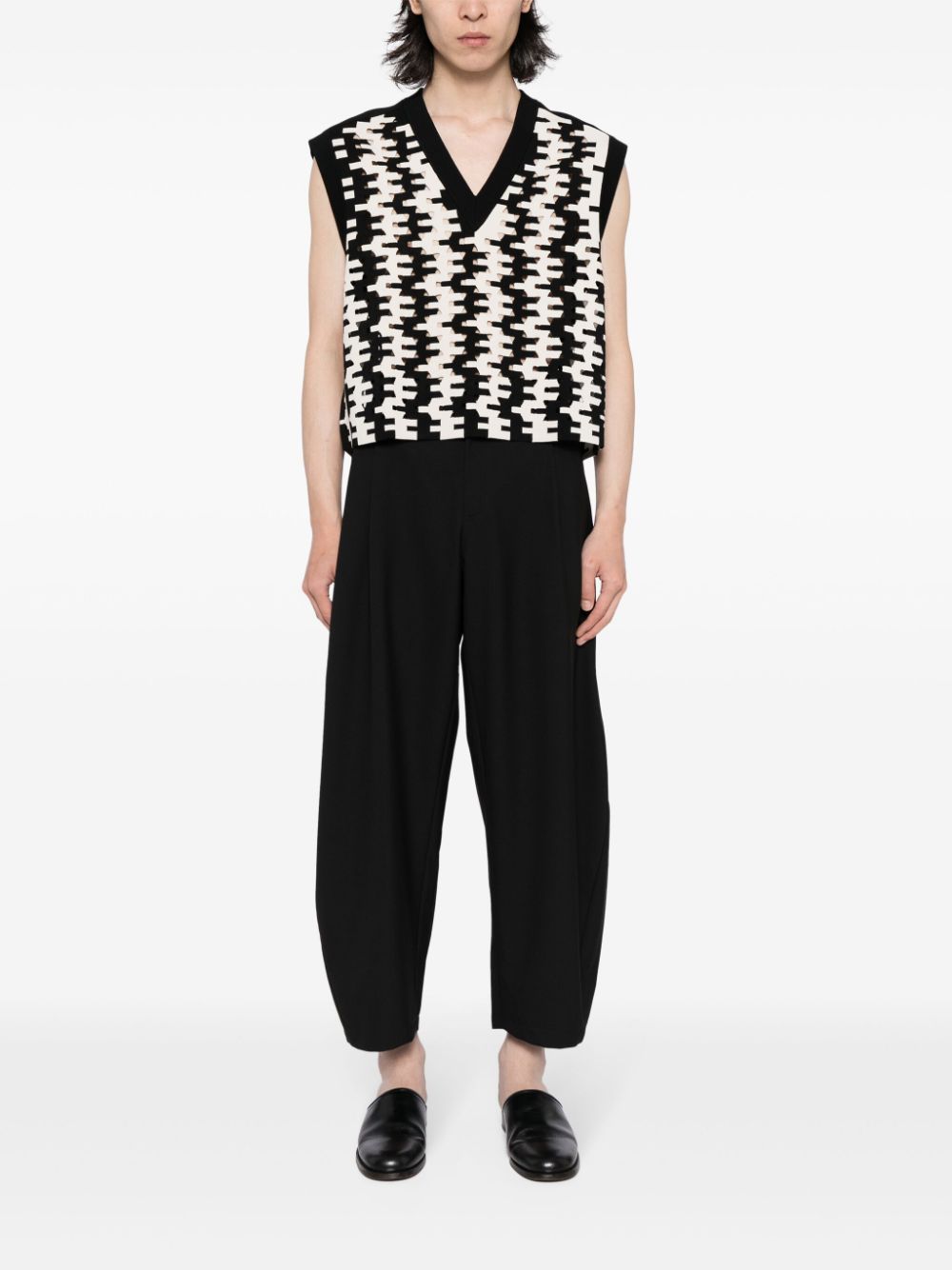 CROQUIS geometric-pattern print vest - Zwart