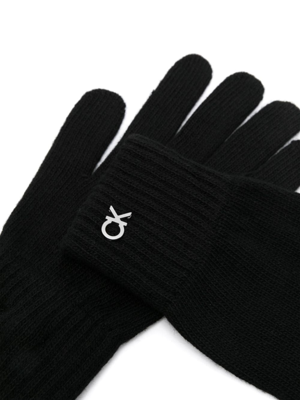 Calvin Klein logo-plaque ribbed gloves - Zwart