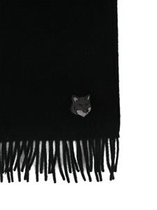 Maison Kitsuné logo-embroidered virgin wool scarf - Zwart