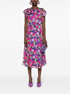 NISSA floral-appliqué georgette dress - Paars