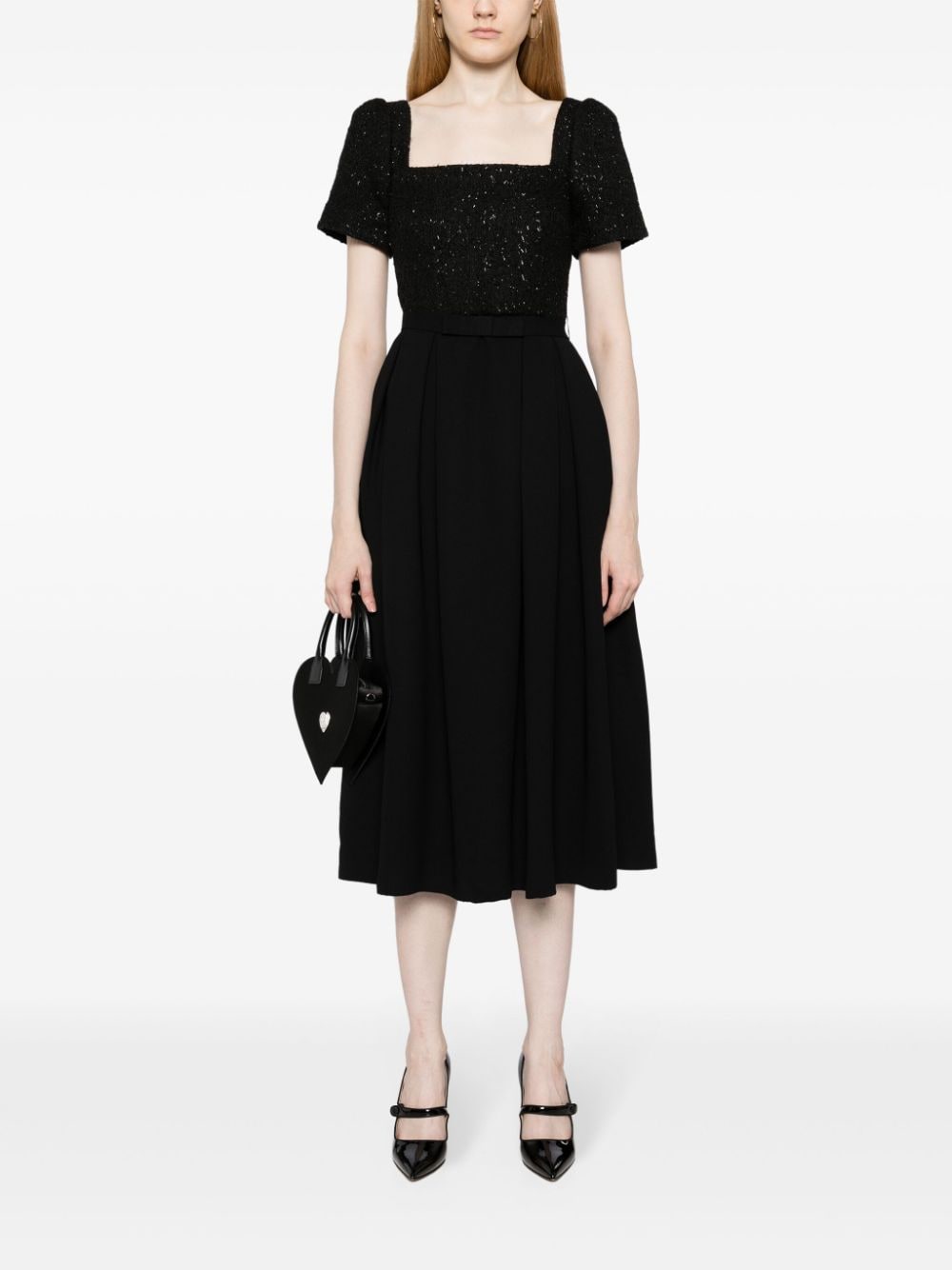 Self-Portrait Midi-jurk met bouclé vlak - Zwart
