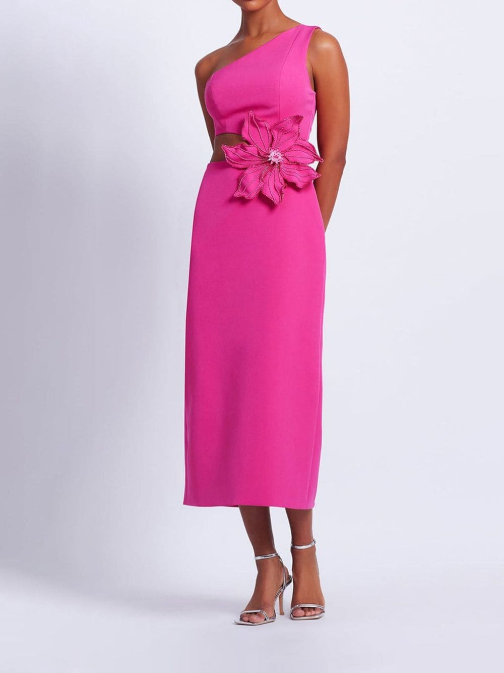 PatBO floral-appliqué cut-out midi dress - Roze