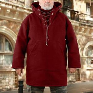 Splashed White Mannen Mode Warme Wollen Hoodie Trui Viking Lace Up Dikker Anorak Middeleeuwse Jassen Cosplay Kostuum