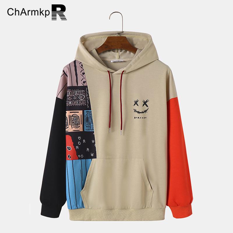 ChArmkpR Heren hoodies met lange mouwen, etnische print, patchwork en capuchon
