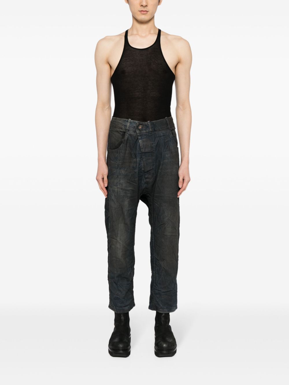 Boris Bidjan Saberi asymmetric drop-crotch jeans - Zwart