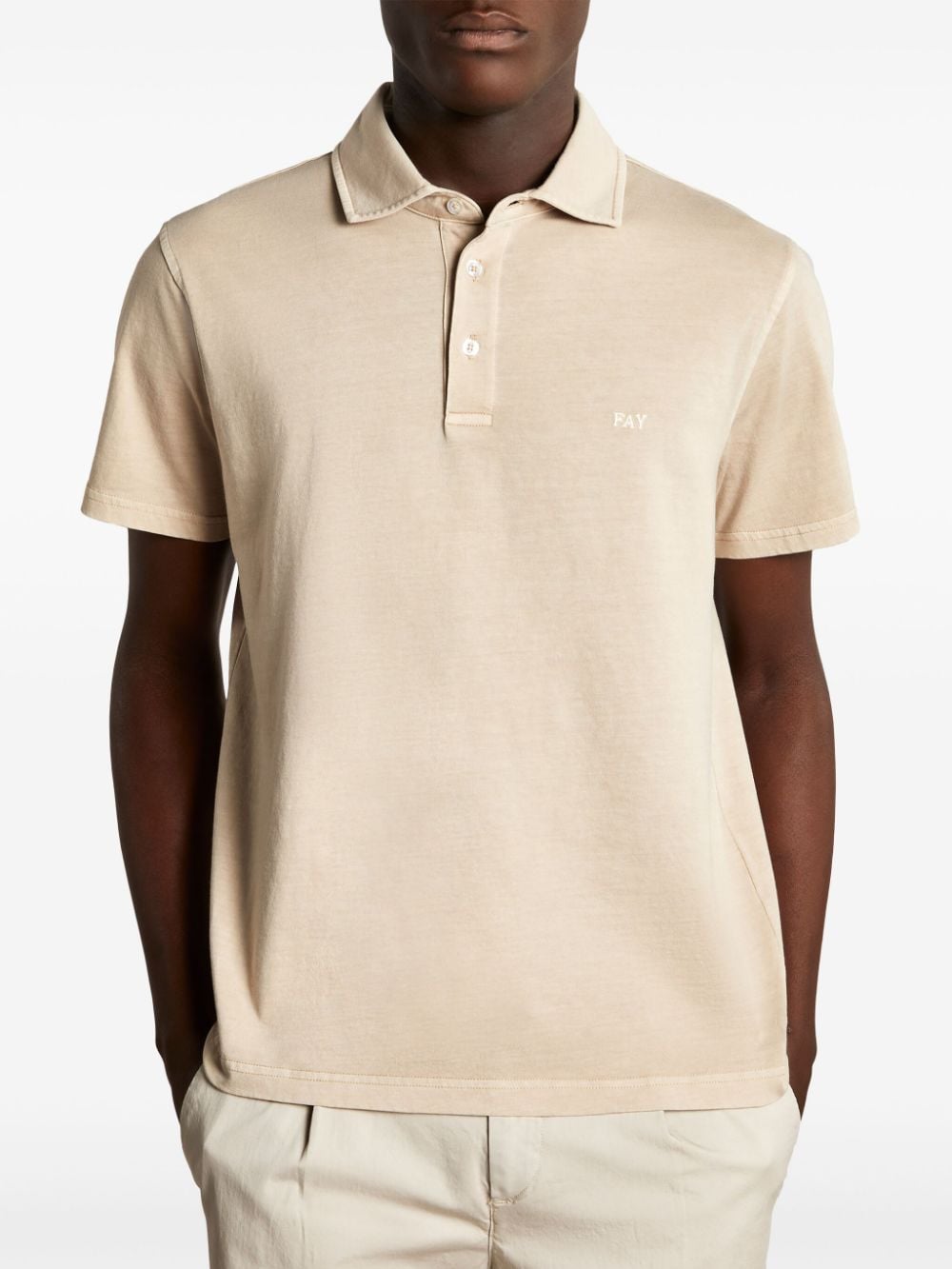 Fay logo-embroidered cotton polo shirt - C003 BEIGE